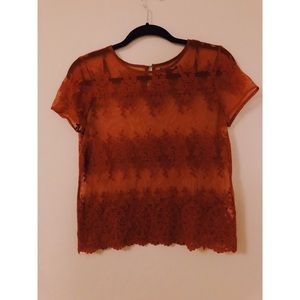 Forever 21 sheer lace brick red top